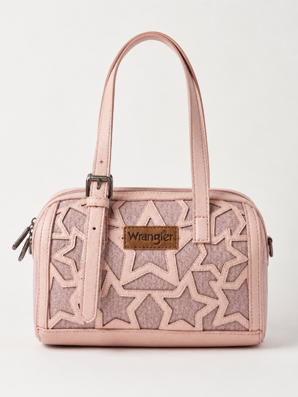 NWOT Wrangler Pink Denim Star Satchel Handbag Crossbody Purse 9"